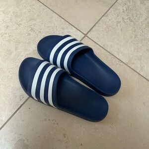 Adidas Navy and White Slide Sandals